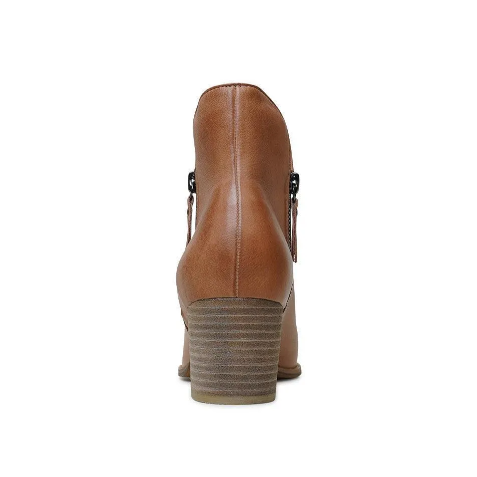 Shiannely Dark Tan Leather Ankle Boots