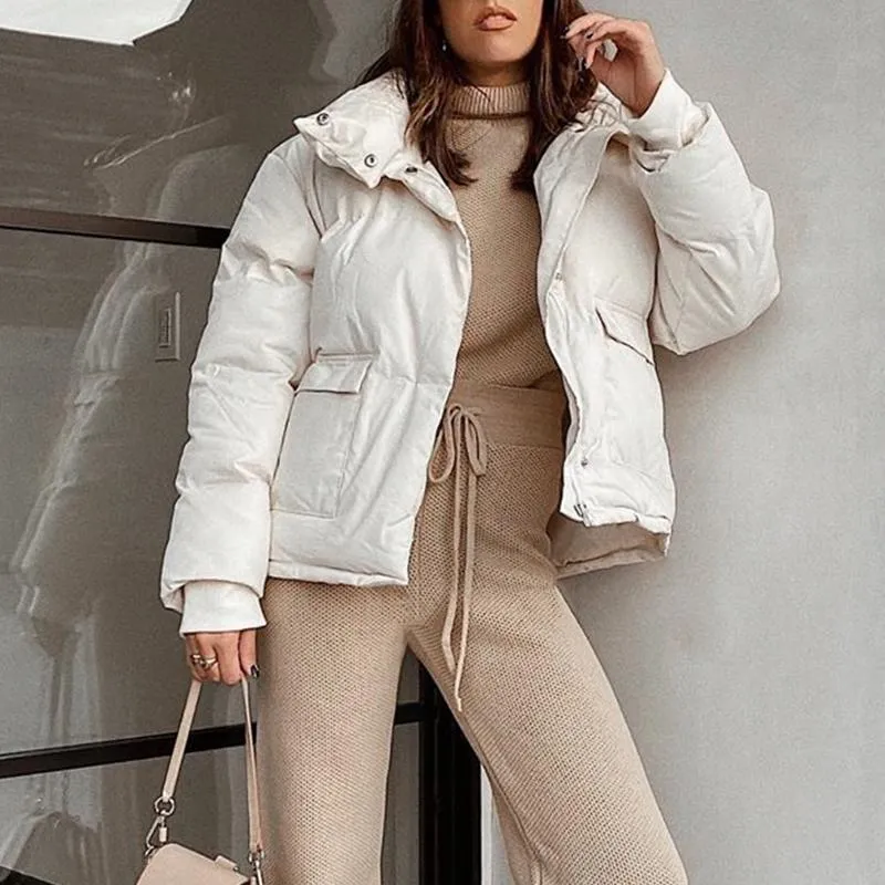 Simplee Causal warm white winter girl coat