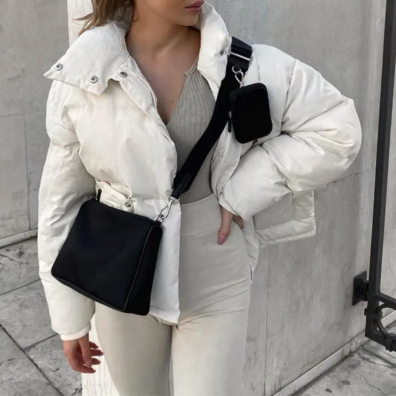 Simplee Causal warm white winter girl coat