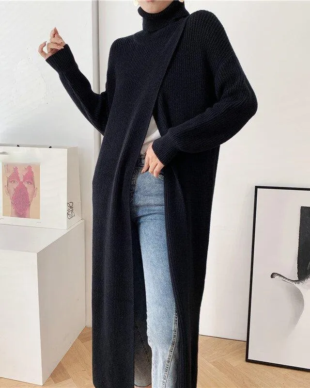 Slim-fit Sweater with High Neck Long Skirt and Pullover