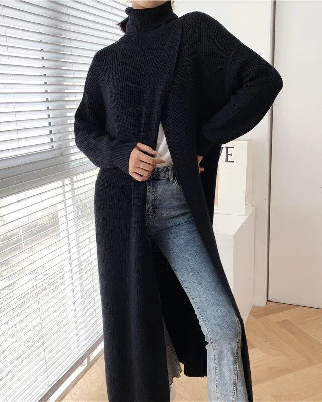 Slim-fit Sweater with High Neck Long Skirt and Pullover