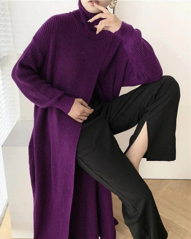 Slim-fit Sweater with High Neck Long Skirt and Pullover