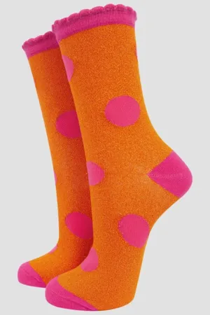 Sock Talk Orange/Pink Polka Dot Glitter Socks