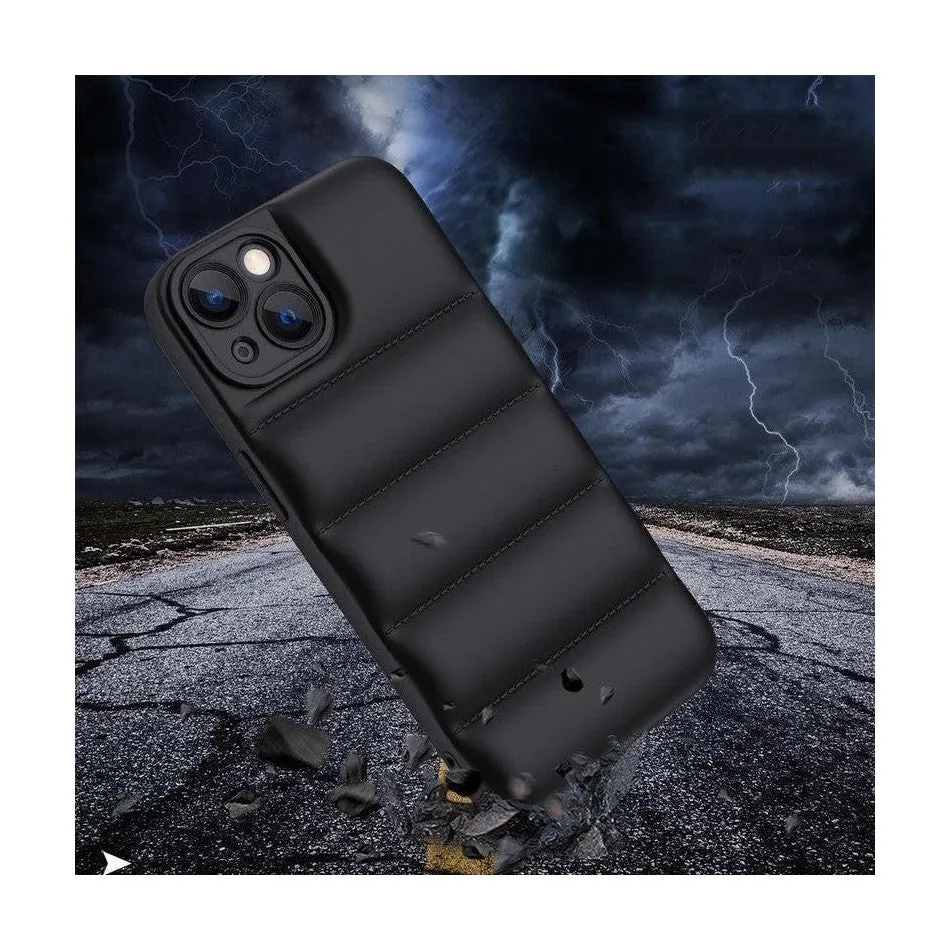 Soft Puffer Jacket Style Mobile Phone Case for iPhone 14 Pro Max - Black