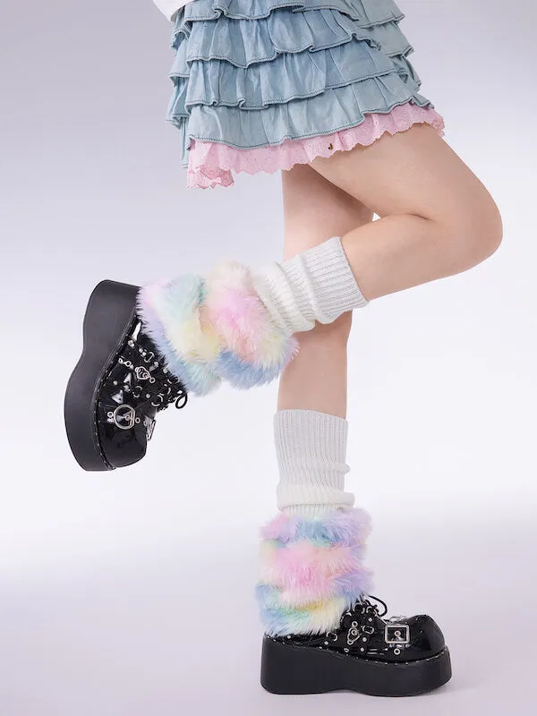 Soft rainbow fluffy leg warmers