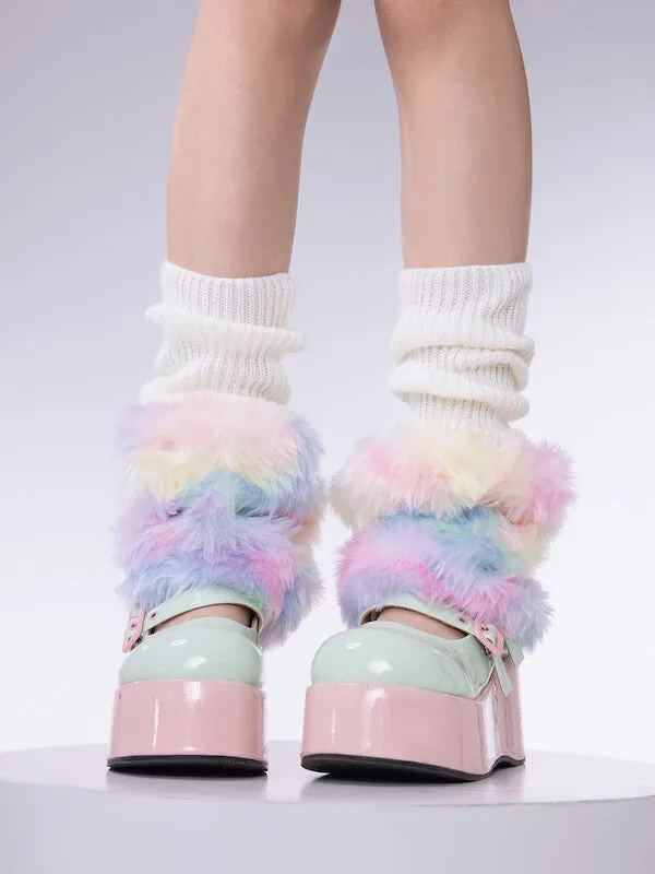 Soft rainbow fluffy leg warmers