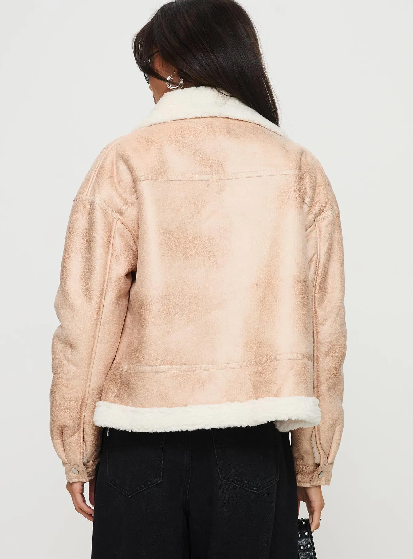 Solara Faux Leather Shearling Jacket Beige