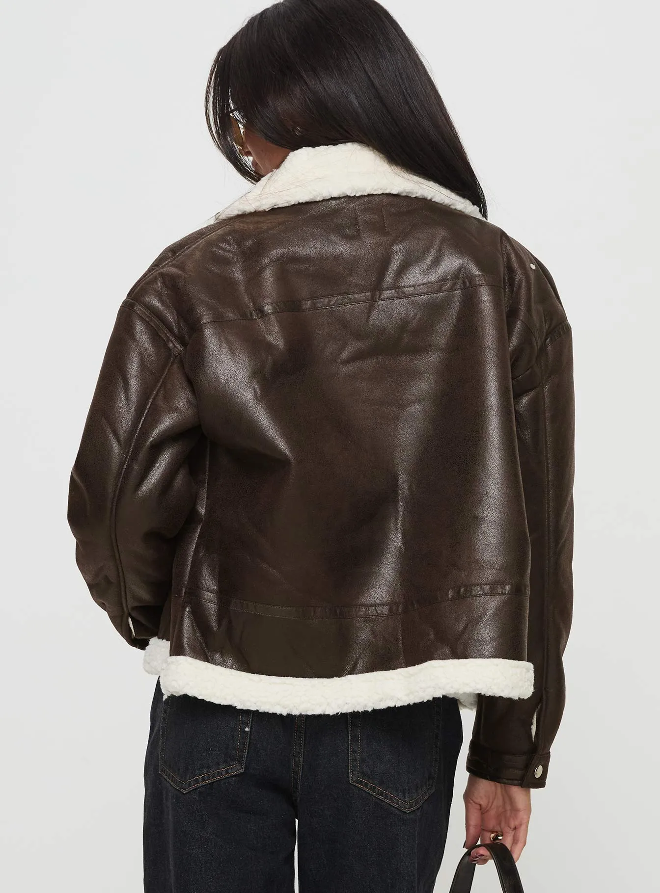 Solara Faux Leather Shearling Jacket Chocolate