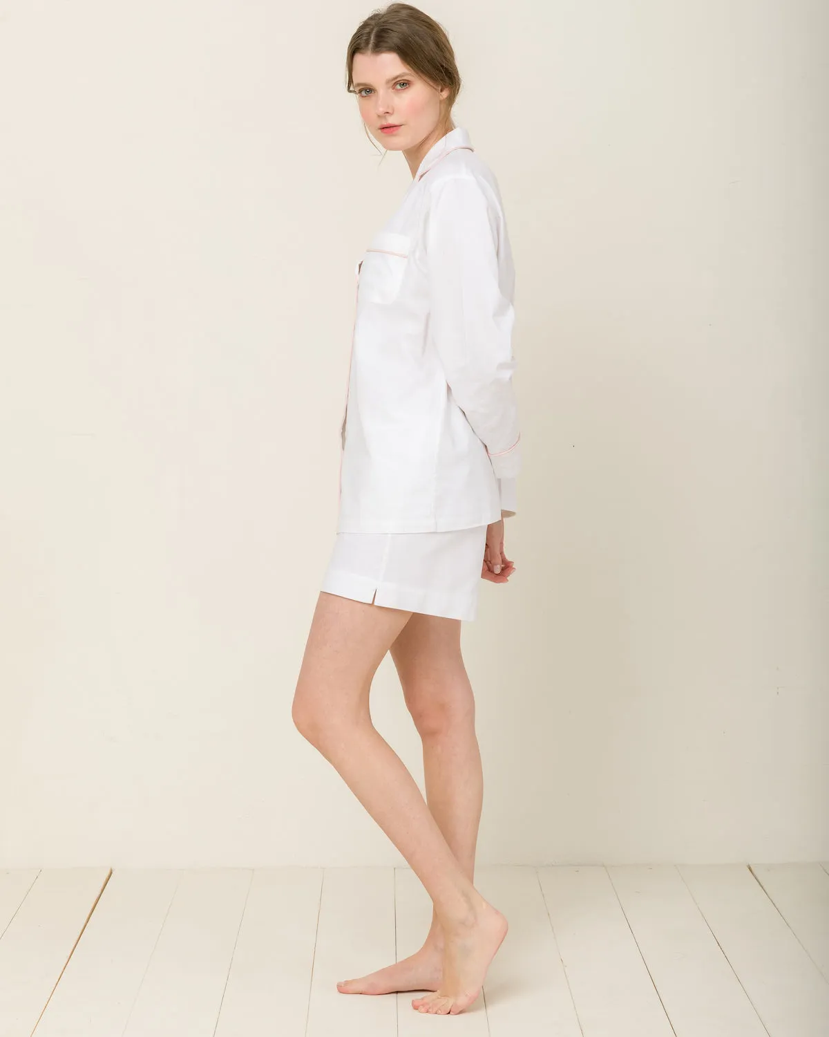 Sophia Linen-Mix Pyjama in Moonlight White - Shorts