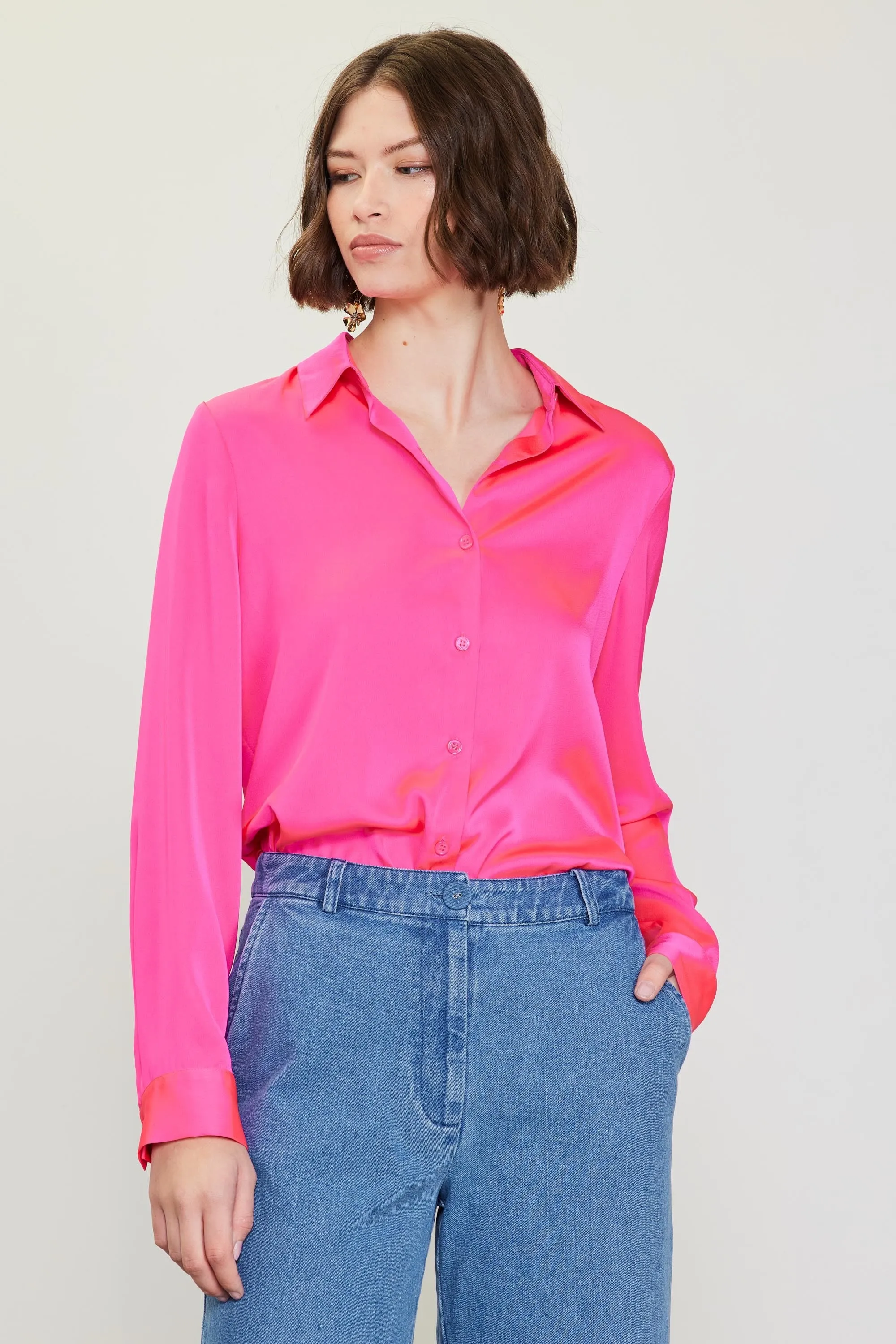 SPRING SATIN BUTTON UP BLOUSE