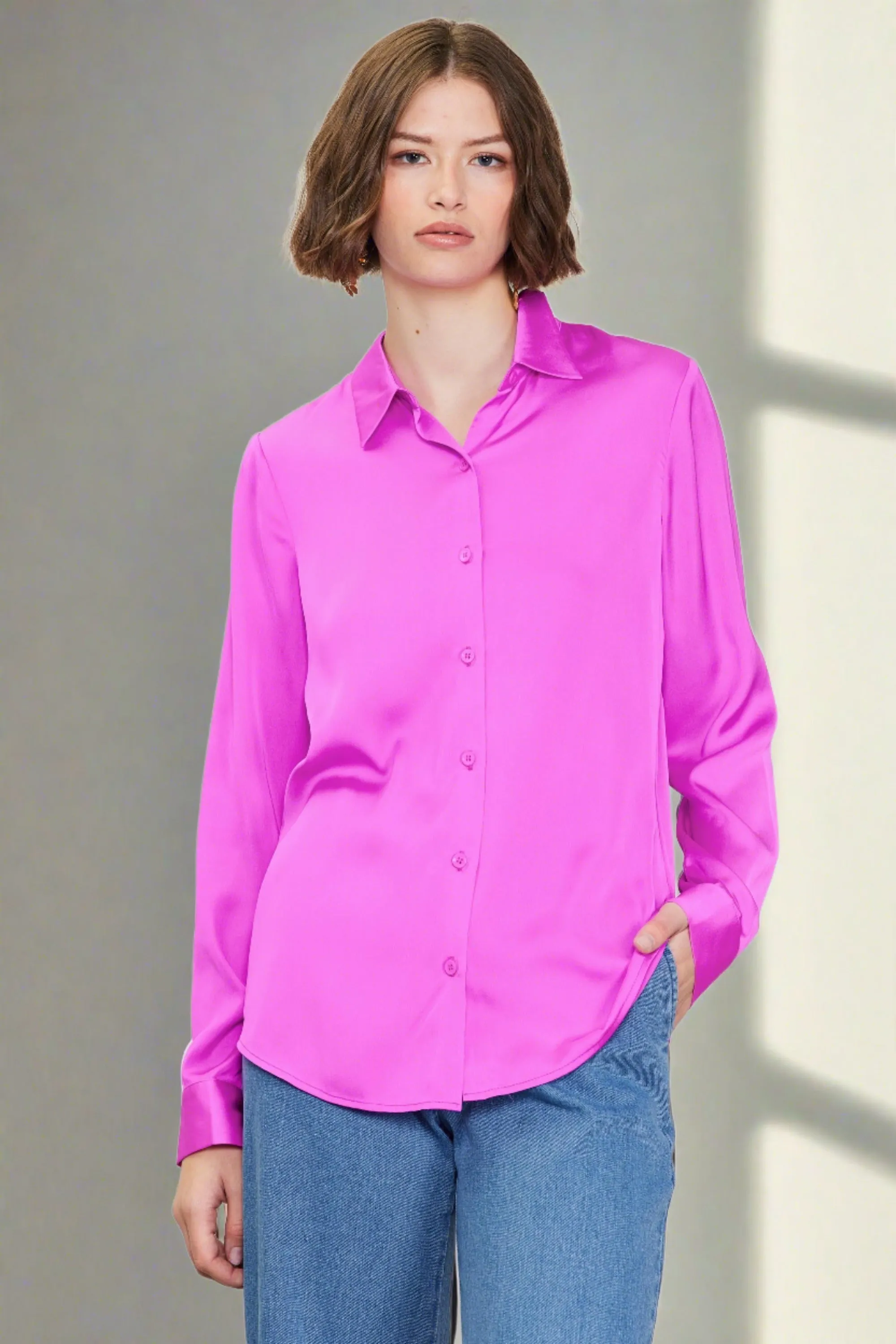 SPRING SATIN BUTTON UP BLOUSE