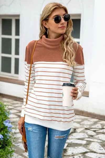 Striped Contrast Turtleneck Sweater