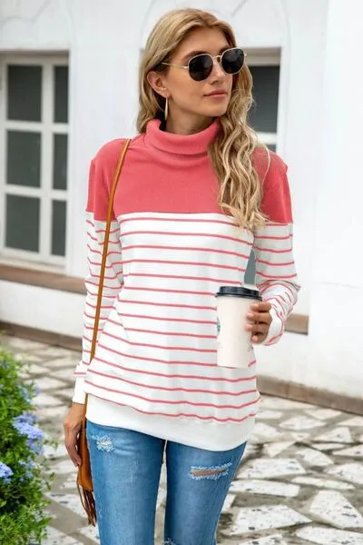 Striped Contrast Turtleneck Sweater