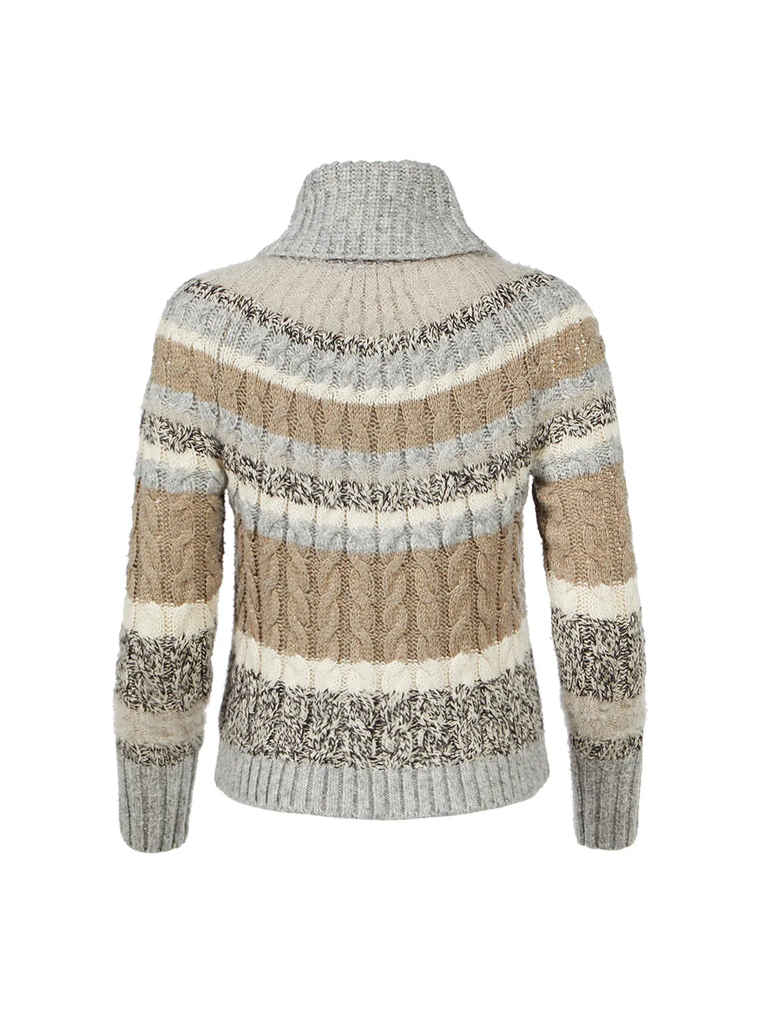 Striped Turtleneck Cable Sweater in Neutral Multi