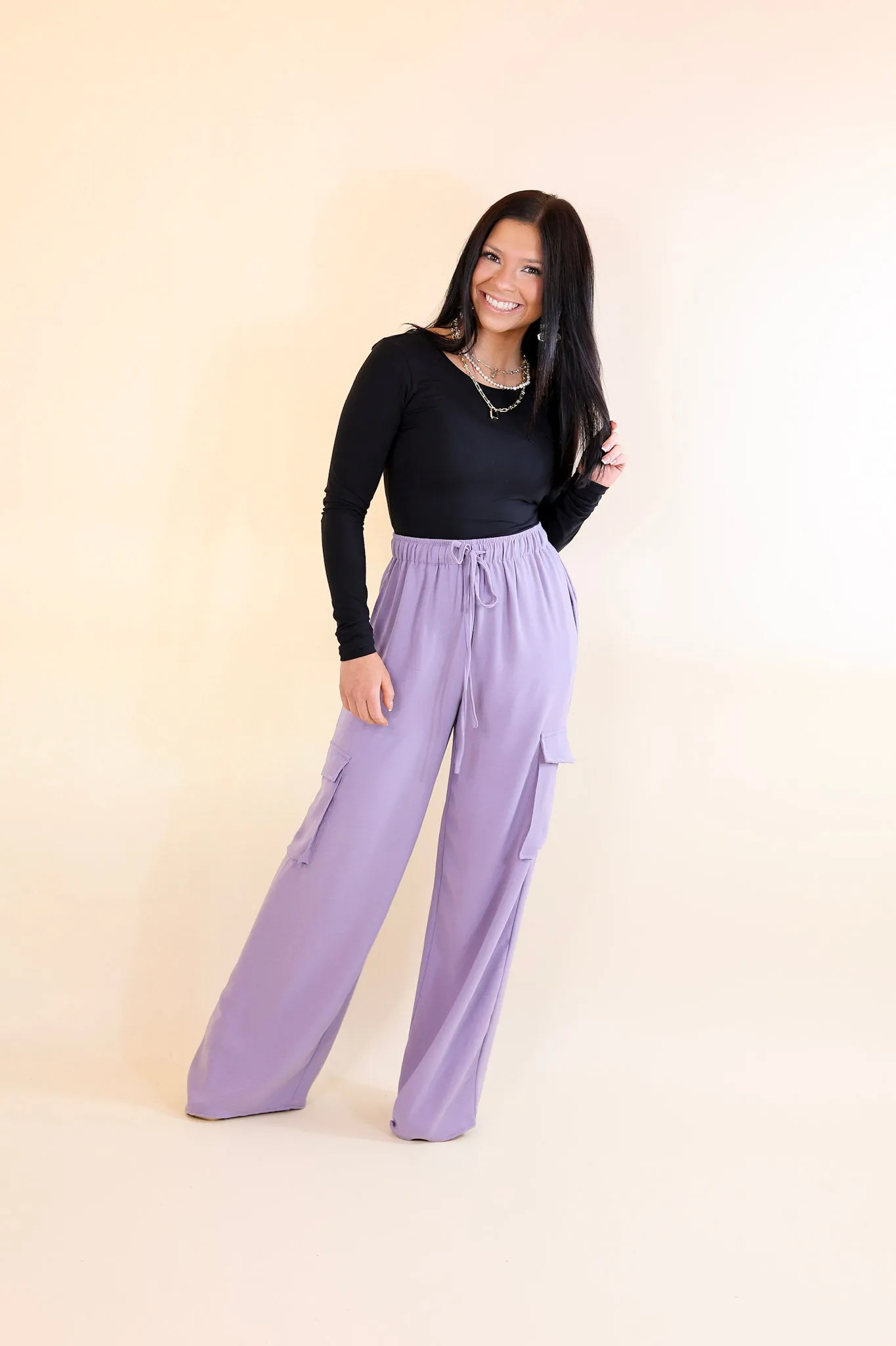 Sunday Stroll Wide Leg Cargo Pant in Lilac Purple