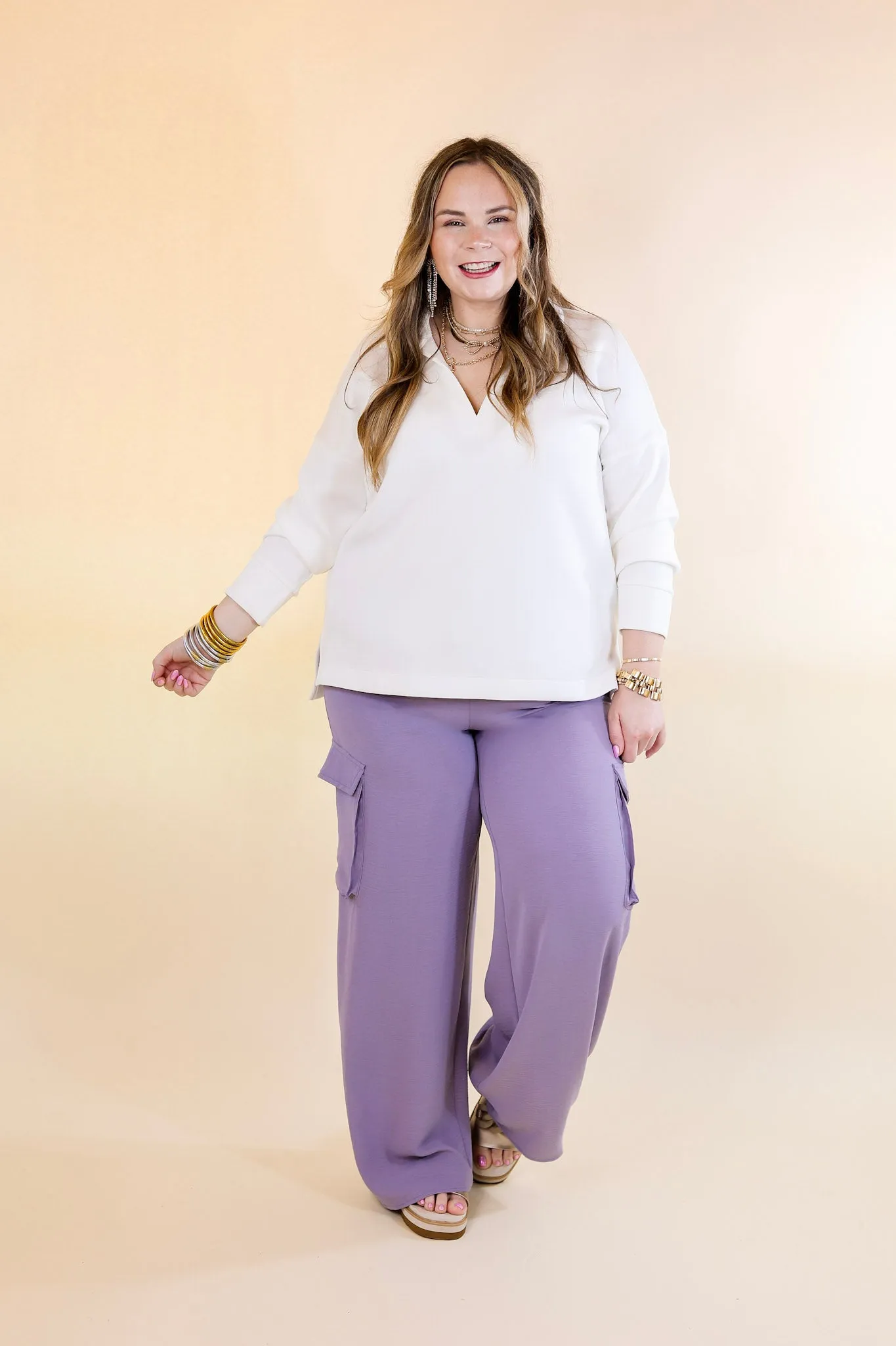 Sunday Stroll Wide Leg Cargo Pant in Lilac Purple