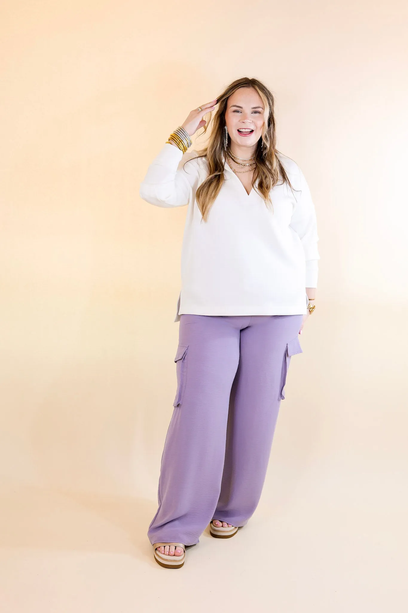 Sunday Stroll Wide Leg Cargo Pant in Lilac Purple