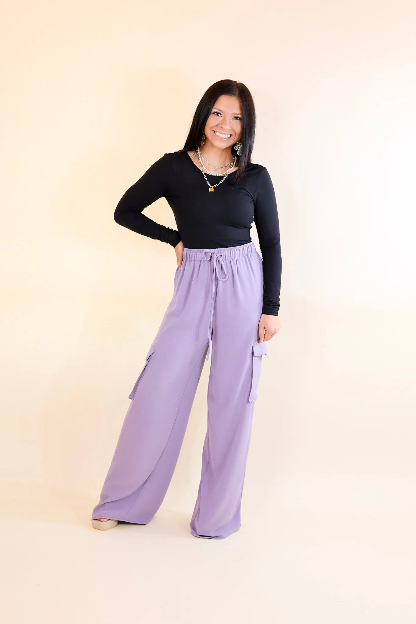 Sunday Stroll Wide Leg Cargo Pant in Lilac Purple