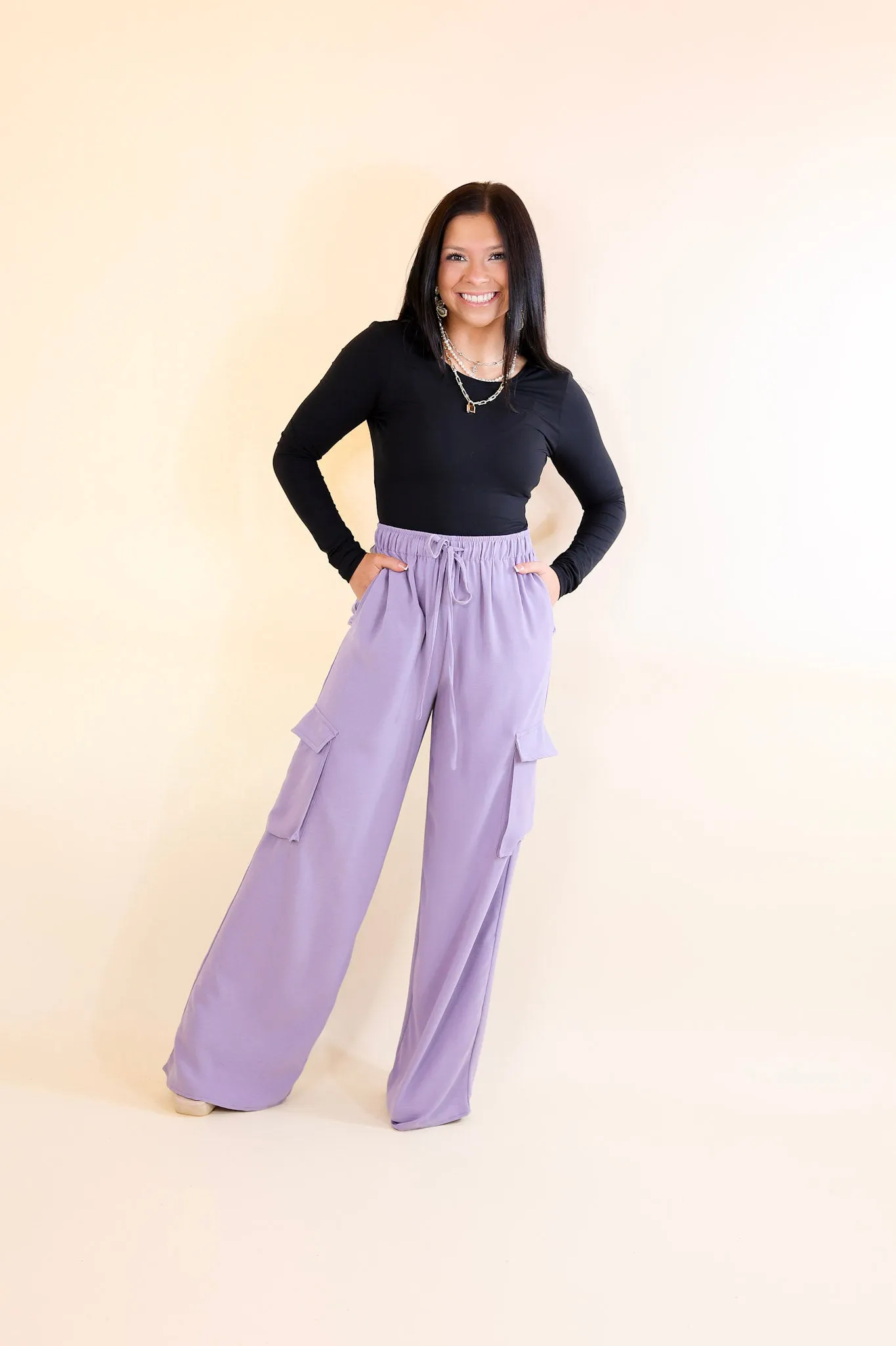 Sunday Stroll Wide Leg Cargo Pant in Lilac Purple