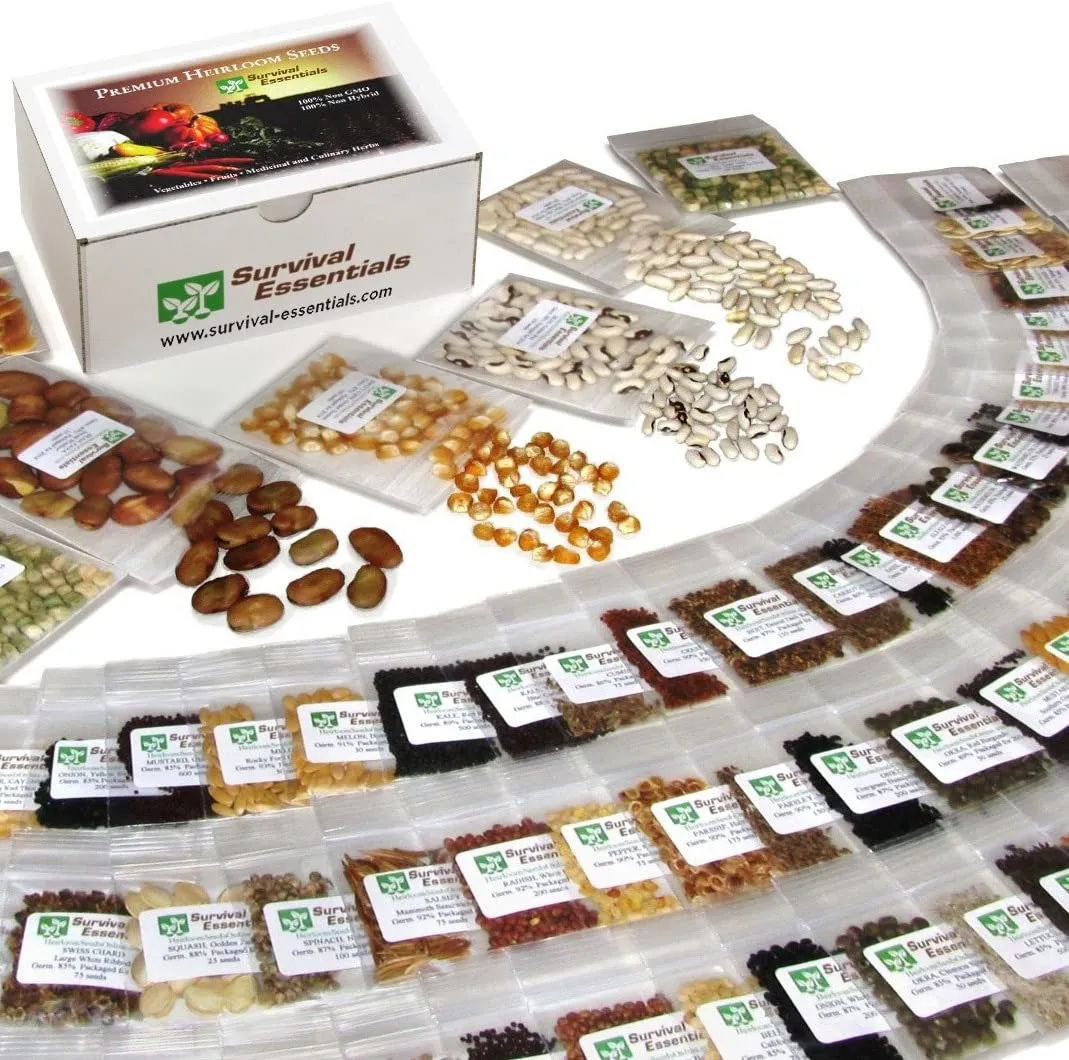 Survival Essentials Seeds Premium Heirloom Seeds Box - 135 Varieties - Over 23,000 Seeds