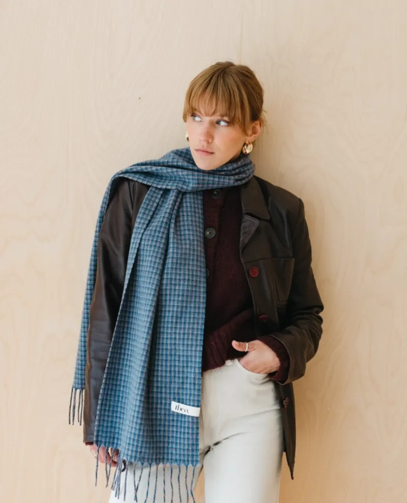 TBCo Lambswool Blue Gingham Tweed Check Scarf