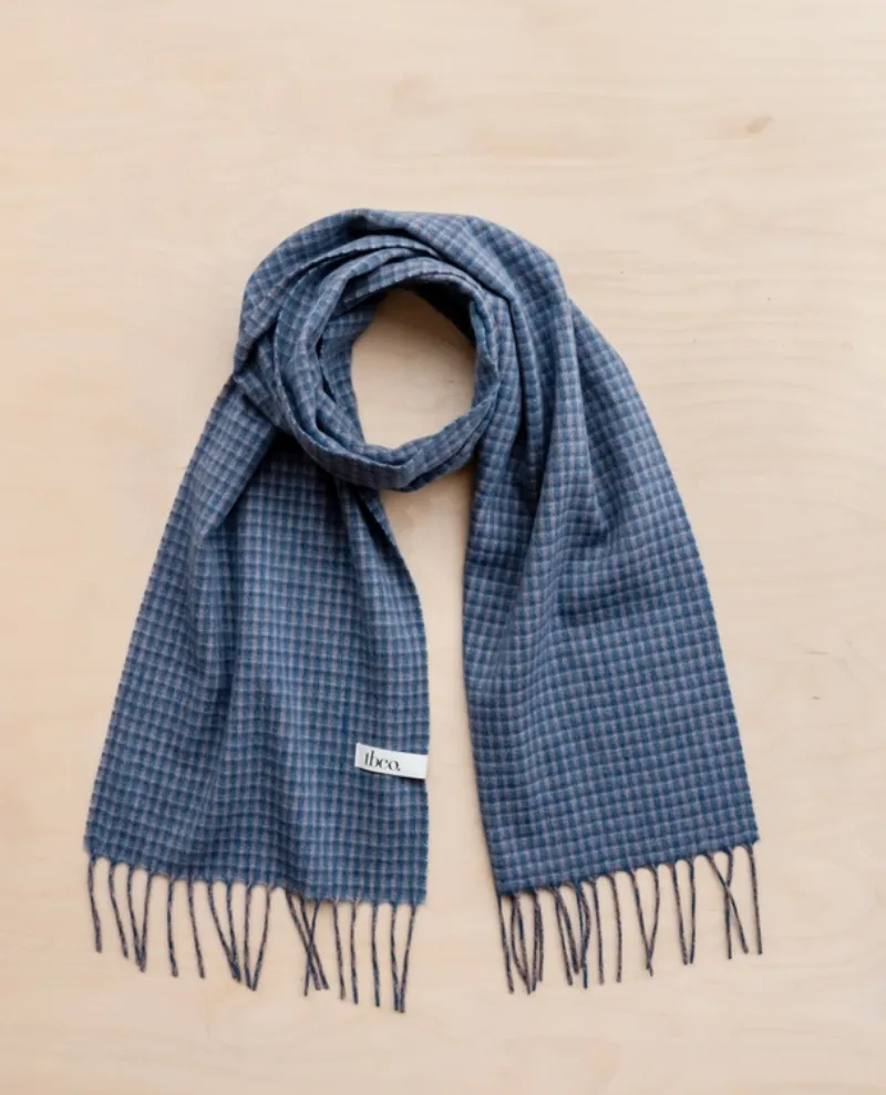 TBCo Lambswool Blue Gingham Tweed Check Scarf