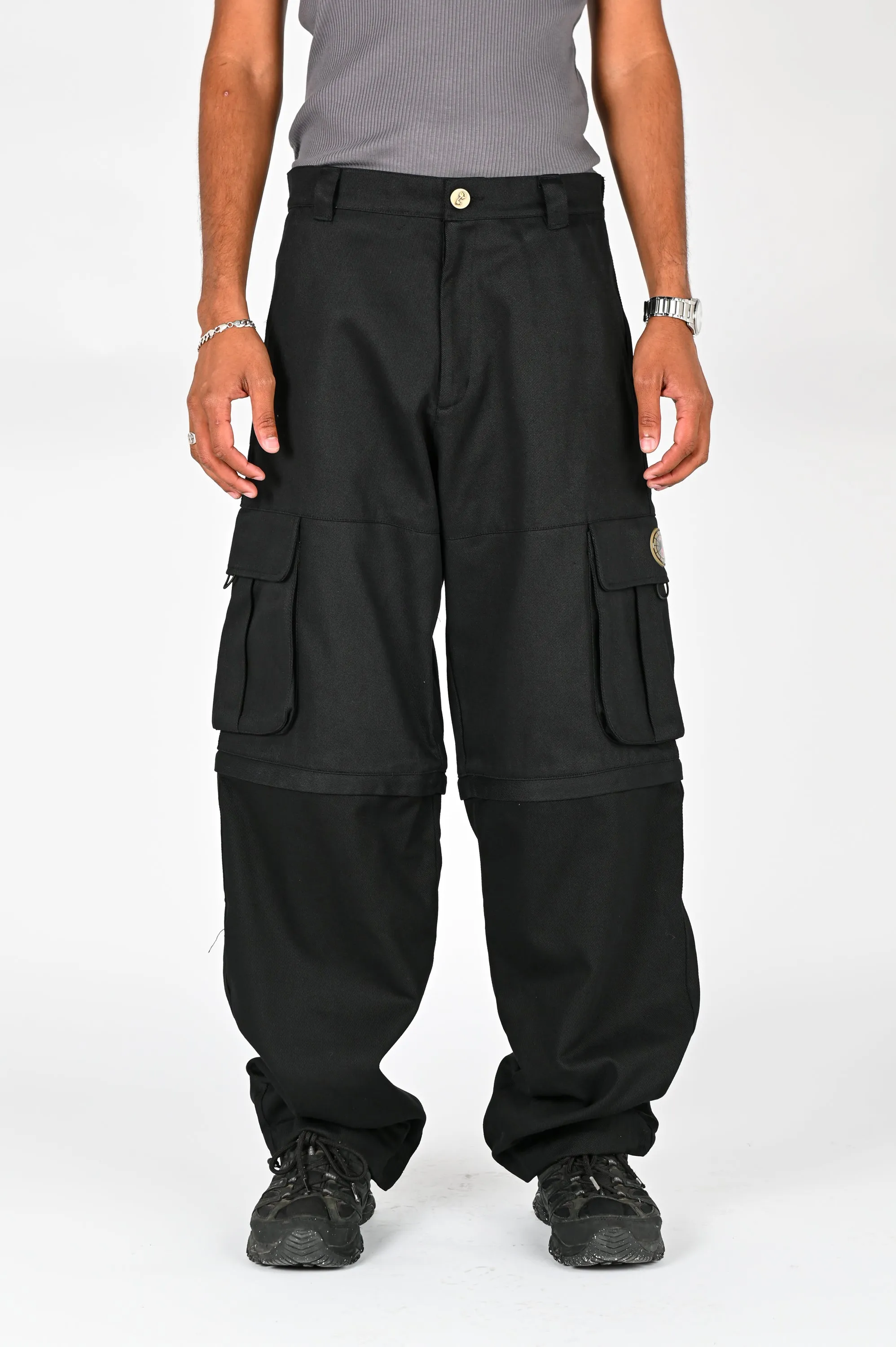 The Snake Hole 'Slowcutter' Zip Off Cargo Pants In Black