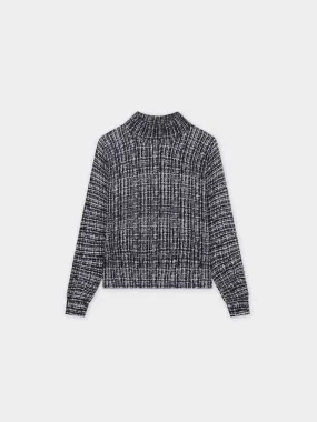 Thin Knit Turtleneck Sweater-Black/White Plaid