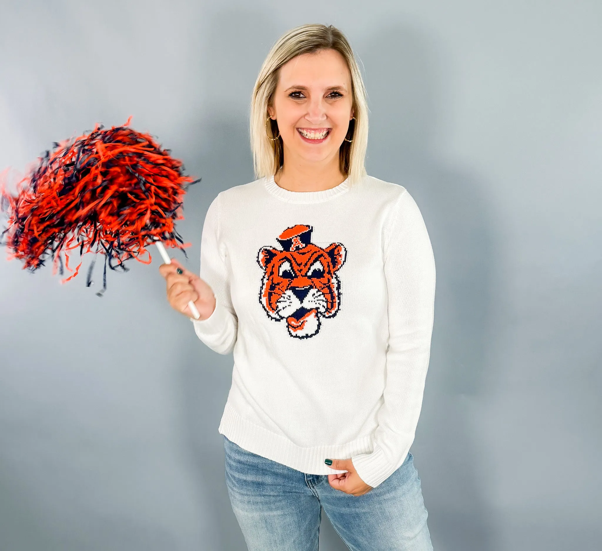 Tigers Back Stripe White Sweater