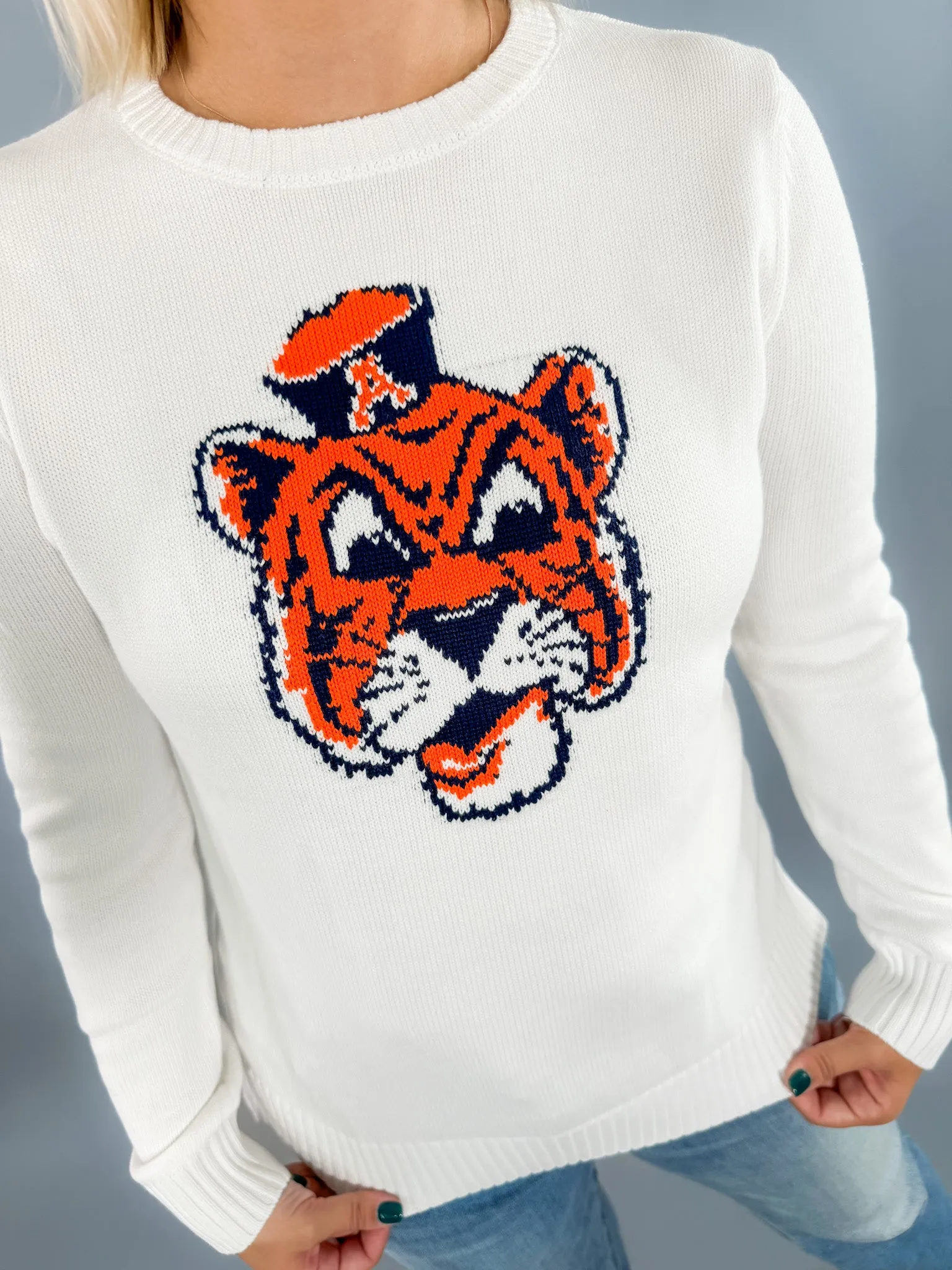 Tigers Back Stripe White Sweater