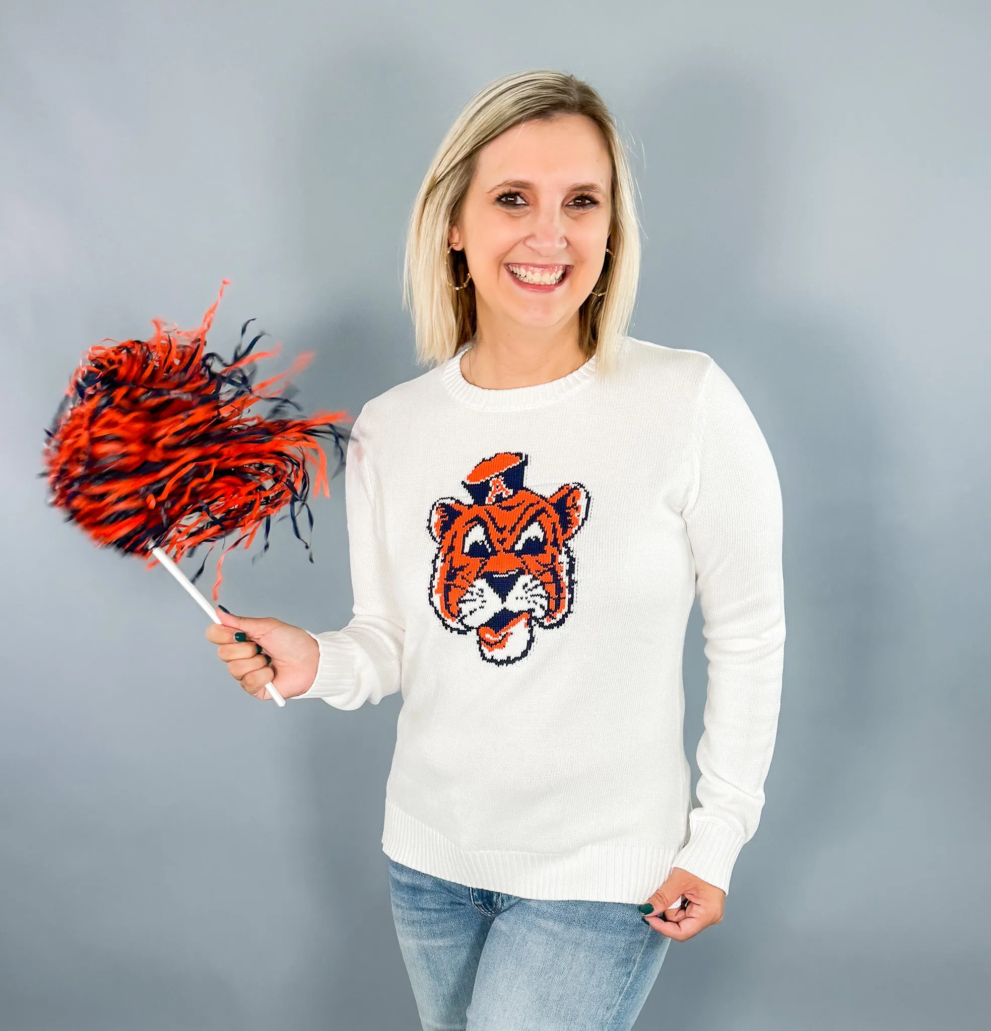 Tigers Back Stripe White Sweater