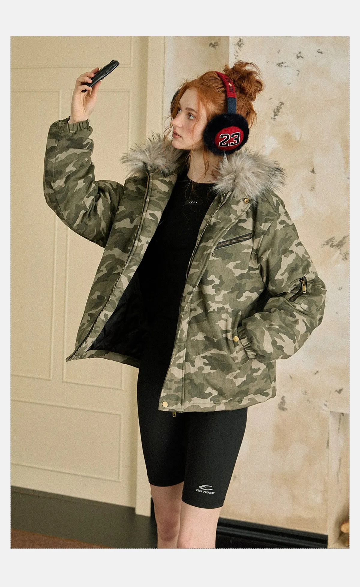 Tom Camo Fur Hood Puffer Jacket