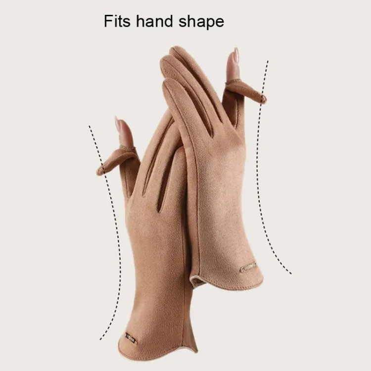 Touch Screen Plus Velvet Keep Warm Riding Gloves, Size: One Size(Women Camel)