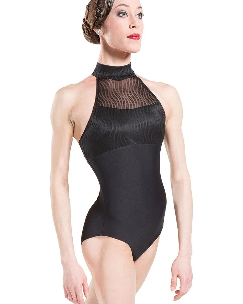 Wear Moi Reve Turtleneck Wave Mesh Front Sleeveless Leotard - Womens