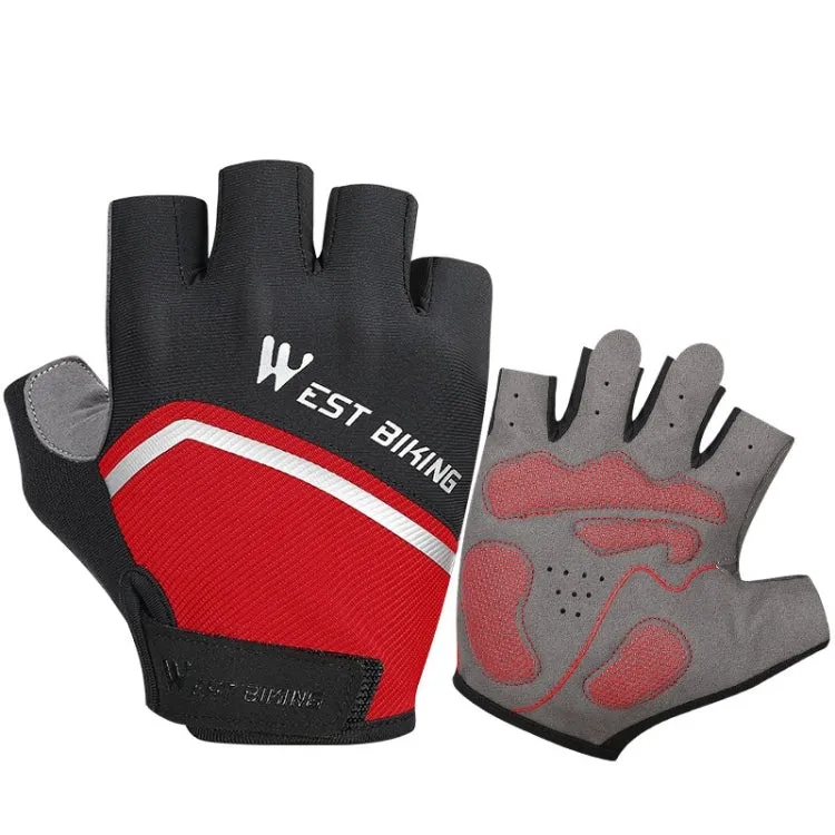 WEST BIKING YP0211222 Bicycle Riding Shock-Absorbing Half-Finger Gloves, Size: L(Black Red)