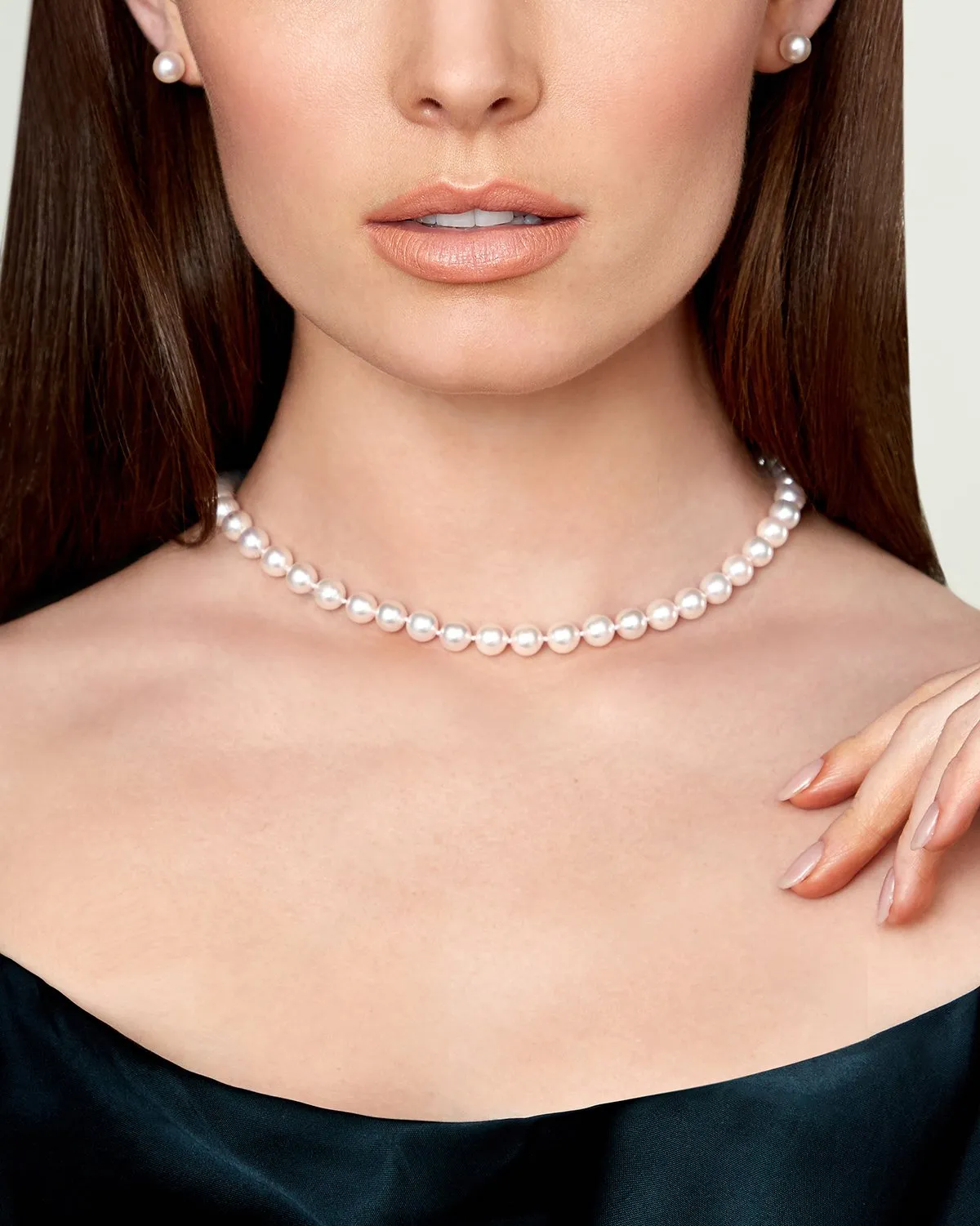 White Japanese Akoya Pearl Necklace, 7.5-8.0mm - AAA Quality