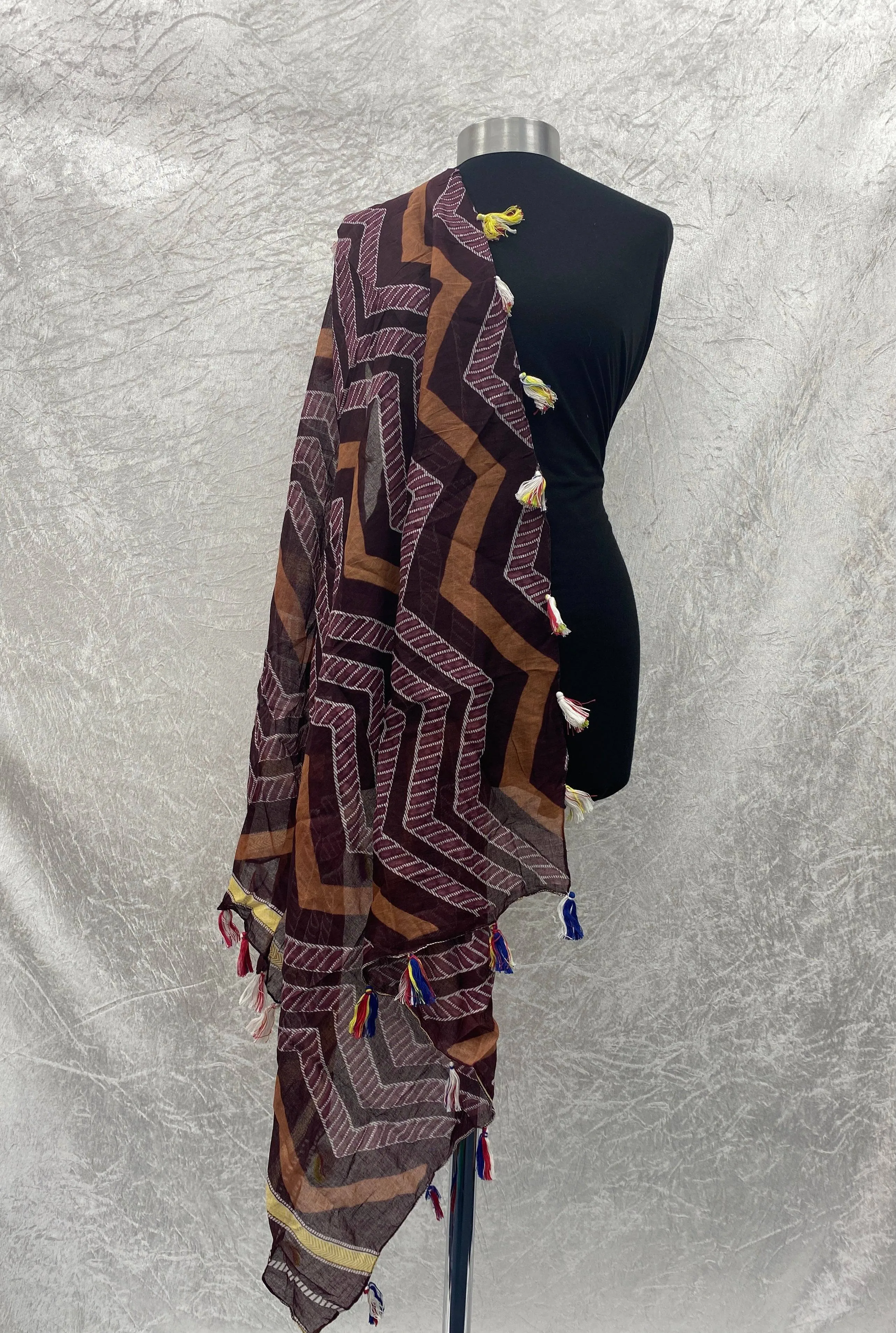 Wine Zigzag -  Ethnic Square Starched Scarf