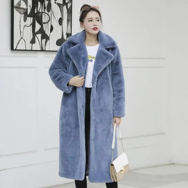 Winter imitation velvet fur long coat for women