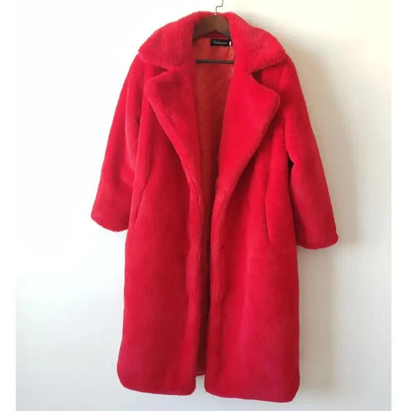 Winter imitation velvet fur long coat for women