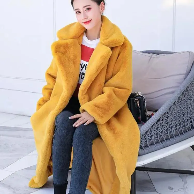 Winter imitation velvet fur long coat for women