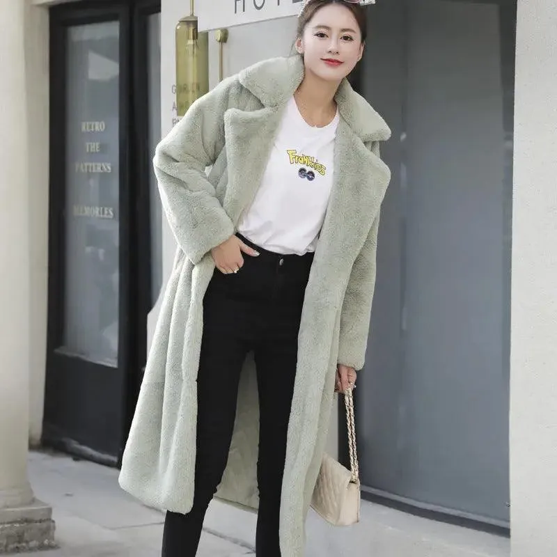 Winter imitation velvet fur long coat for women