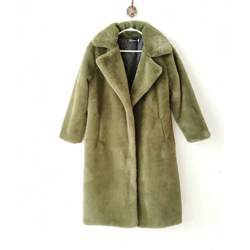 Winter imitation velvet fur long coat for women