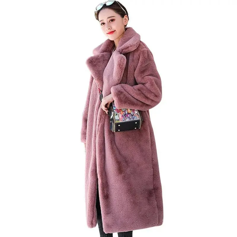 Winter imitation velvet fur long coat for women