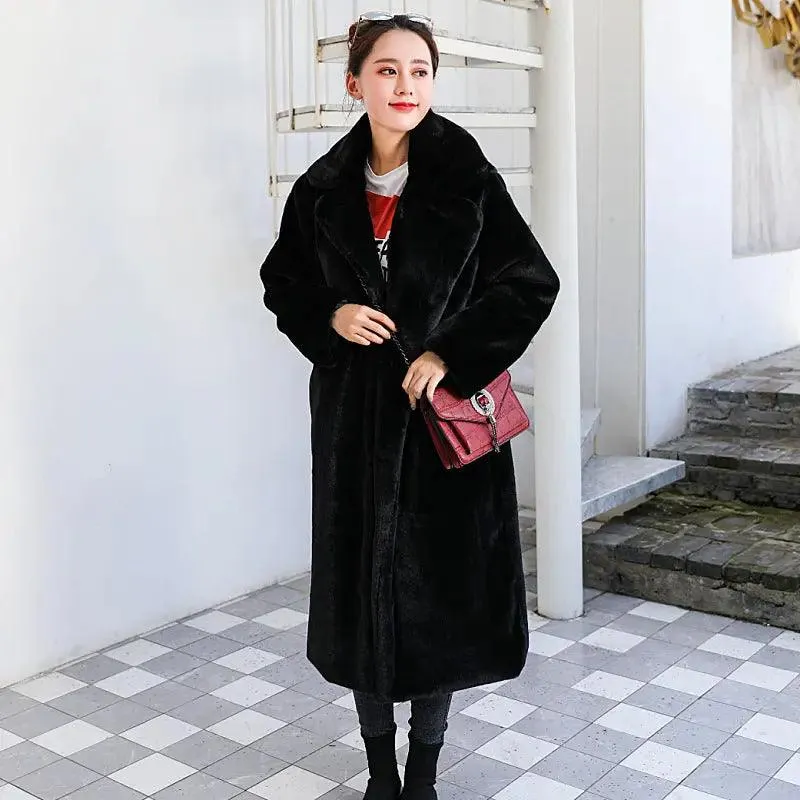 Winter imitation velvet fur long coat for women