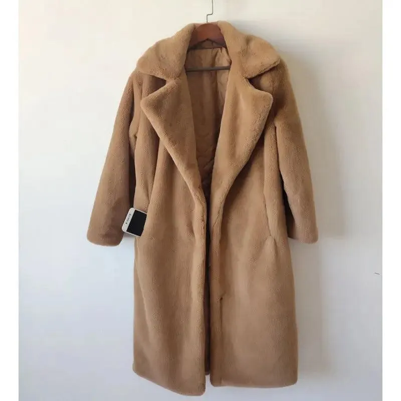 Winter imitation velvet fur long coat for women