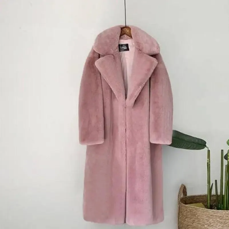 Winter imitation velvet fur long coat for women