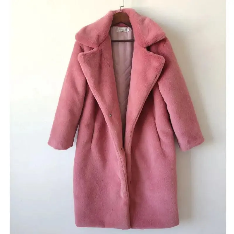 Winter imitation velvet fur long coat for women