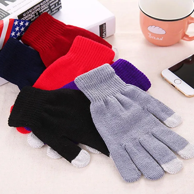 Winter Touch Screen Gloves Women Men Warm Stretch Knit Mittens Imitation Wool Thicken Full Finger Gloves(Grey)