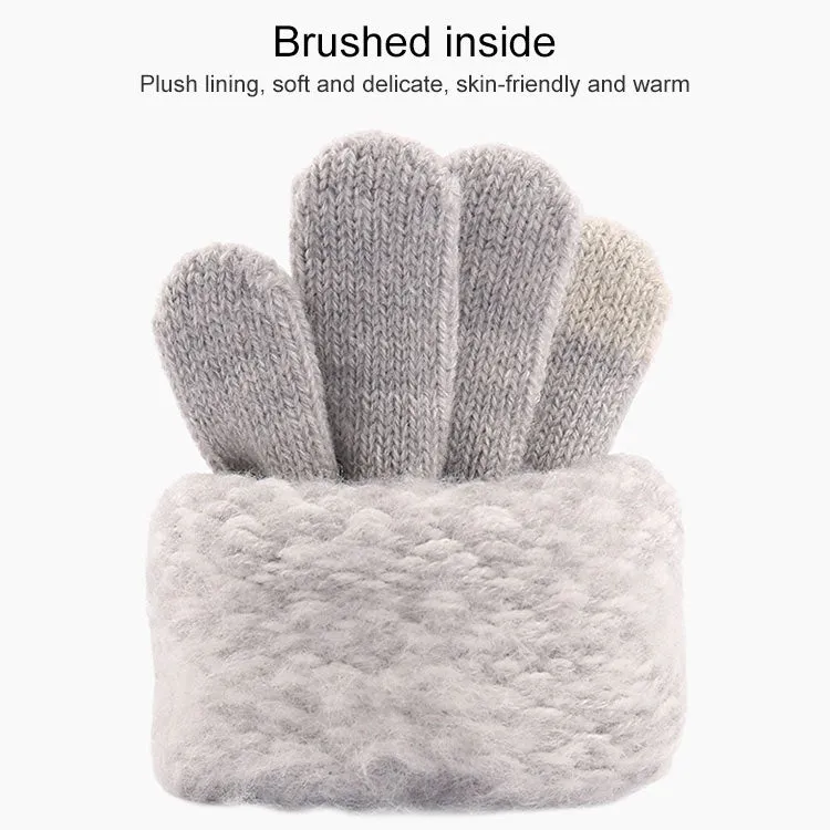 Winter Touch Screen Gloves Women Men Warm Stretch Knit Mittens Imitation Wool Thicken Full Finger Gloves(Grey)