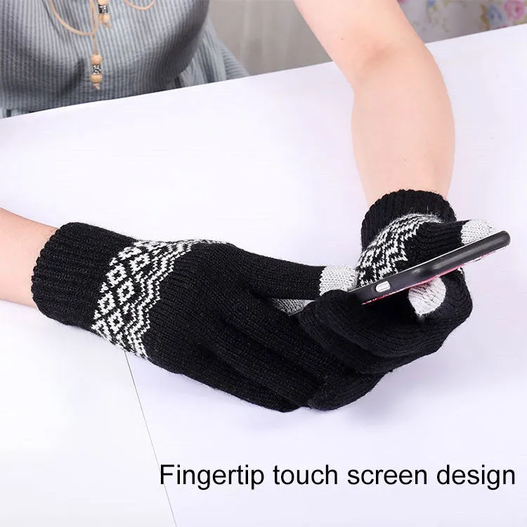 Winter Touch Screen Gloves Women Men Warm Stretch Knit Mittens Imitation Wool Thicken Full Finger Gloves(Grey)